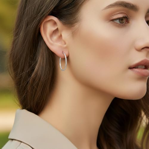 14K Gold/Silver Plated Twisted Hoop Earrings for Women - Sparkly Diamond-Cut Large Hoops with 925 Sterling Silver Post, Lightweight Hypoallergenic Trendy Jewelry Gifts (30mm / 40mm) - size: Silver 30mm