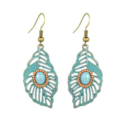 Boho Turquoise Dangle Earrings For Women Trendy,Western Blue Gemstone Drop Earings,Vintage Gothic Ethnic Statement Beach Vacation Long Birthstone Earrings with Leaf Teardrop Turquoise Crystal Tassels,Fashion Jewelry Birthday Gift. - style: A3 Feather Turq