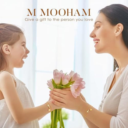 M MOOHAM Initial Cross Bracelet for Women Teen Girl, Baptism Christian Gift | 14K-Gold-Plated Layered Disc Letter Cross Bracelet Jewelry, Baptism Christian Gifts for Women, Confirmation Gifts for Girls - color: O
