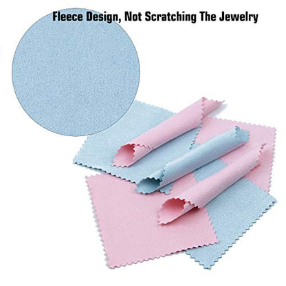 AUEAR, 100 Pack Jewelry Cleaning Cloths, Polishing Cleaner Cloth for Sterling Silver Gold Platinum Small Diamond Polish Cloth Pink & Blue 8x8cm