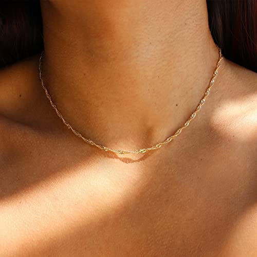 CHESKY 14K Gold Plated Layered Chain Necklace for Women | Trendy Cuban Link Chain, Chunky Paperclip Chain, Toggle Clasp Necklace, Fashion Gold Jewelry, Daily Gift for Women - style: Wave/Rope-GD