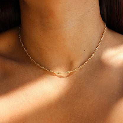 CHESKY 14K Gold Plated Layered Chain Necklace for Women | Trendy Cuban Link Chain, Chunky Paperclip Chain, Toggle Clasp Necklace, Fashion Gold Jewelry, Daily Gift for Women - style: Wave/Rope-GD