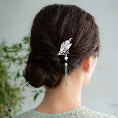 5PCS Star Moon Hair Sticks for Buns Long Hair Chinese Hanfu Asian Vintage Hair Chopsticks Metal Silver Hair Bun Updo Holders Long Hairpins for Women Girls