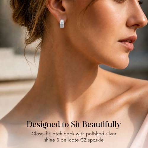 Gempires Huggie Hoop Earrings for Women | Cubic Zirconia Fashion Earrings Collection | Gold, Silver & Rose Gold Tone Styles | Lightweight Everyday Jewelry - color: Silver Geometric Round