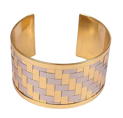 Touchstone Indian Bollywood Desire Brass Base Exotic Workmanship Free Size Cuff Bracelet in Antique Gold Or White Or Copper Tone for Women. - style: D202 Gold & Silver