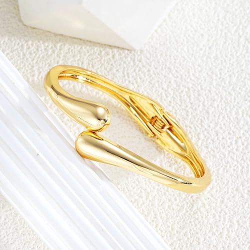 MIFYNN Chunky Gold Bracelet for Women Gold Bangle Bracelet Twisted Hinged Spiraled Oval Bracelets Trendy Irregular Minimalist Open Wide Wrist Cuff Bracelets Statement Jewelry Gift - color: Gold
