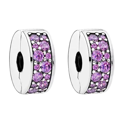 Clip Stopper Spacer Charms for Bracelets Necklaces, Compatible with Pandora,Jewery Making DIY - style: 2PCS Purple CZ Pave Clips