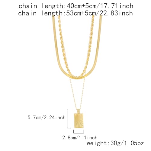 Gmai Layered Necklaces for Women Gold Plated 3/4/5 Piece Adjustable Stackable Necklace Set with Pearl Cross Coin Pendant Dainty Gold Silver Choker Chain Jewelry Gift for Her - style: rectangular pendant 3PC