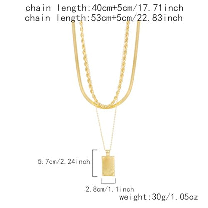Gmai Layered Necklaces for Women Gold Plated 3/4/5 Piece Adjustable Stackable Necklace Set with Pearl Cross Coin Pendant Dainty Gold Silver Choker Chain Jewelry Gift for Her - style: rectangular pendant 3PC