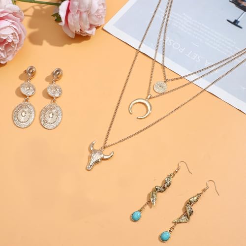 NEWITIN 15 Pieces Gold Bohemian Jewelry Set for Women Turquoise Jewelry Set | Costume Gold Jewelry, Western Jewelry, Belt Chain Necklaces Bracelets Rings Earrings Set for Women Party Daily, Women Gifts - color: Yellow