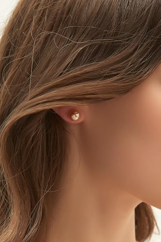 EAMTI Pearl Earrings for Women Trendy 18K Gold Plated Sterling Silver Freshwater Cultured Pearl Stud Earrings Hypoallergenic 5.5-9.5MM - color: Peach-pink, size: 8.6-9.5mm