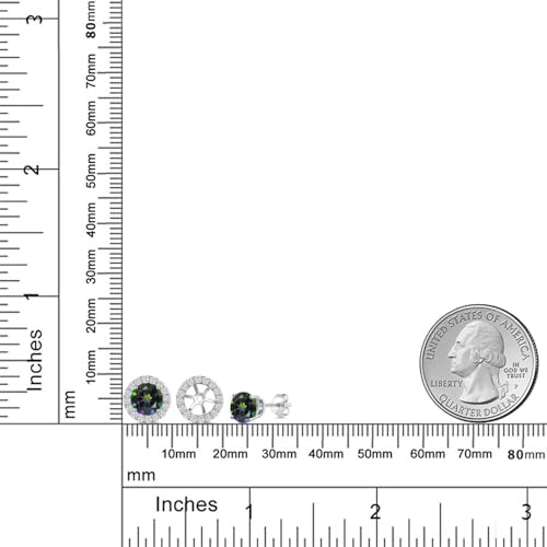 Gem Stone King 14K White Gold 6MM Round Gemstone Birthstone Stud Earrings with Removable Jackets and Lab Grown Diamond Accents | Gold Earrings For Women | Fine Jewelry Gift for Her Mom Women Wife - color: Green Mystic Topaz
