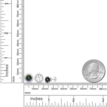 Gem Stone King 14K White Gold 6MM Round Gemstone Birthstone Stud Earrings with Removable Jackets and Lab Grown Diamond Accents | Gold Earrings For Women | Fine Jewelry Gift for Her Mom Women Wife - color: Green Mystic Topaz