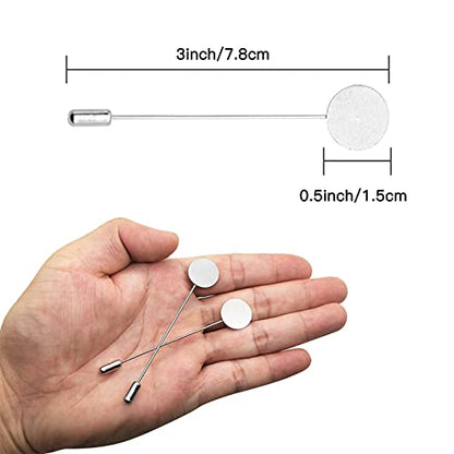 60Pcs Flat Round Tray Lapel Pin for Craft,Silver Safety Stick Pins Stainless Steel Brooch Pin Needle Suit Tie Hat pin Scarf Badge for DIY Costume Jewelry Making Accessories - color: Silver