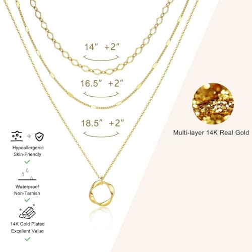 Gold Layered Necklaces for Women, 14K Gold Plated Paperclip Snake Chain Necklace Set, Dainty Coin Cross Tear Pendant Layering Choker Necklaces, Simple Trendy Stackable Jewelry Gifts - color: 3PCS / Twisted Circle & 2 Chains