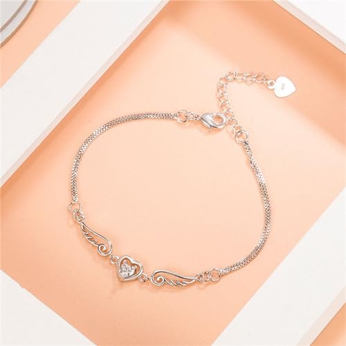 925 Sterling Silver Bracelets for Women Adjustable Love Heart Charm Chain Bracelets Fashion Jewelry Valentine's Day Gifts for Your Lover - color: 4-White