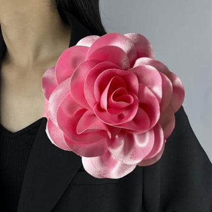 Dainty Satin Fabric Rose Flower Brooches 7.5in Extra Large Big Camellia Flower Brooches Lapel Pins for Women Wedding Party Dance Dress Clothes Accessories - color: Light Pink