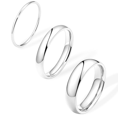 Gold Band Rings for Women Men Non Tarnish, Wedding 14K Gold Plated Stackable Ring Set for Couples, Dainty Thin Plain Simple Promise Dome Band Thumb Pinky 1mm 3mm 5mm Jewelry Gift Comfort Fit Size 3-13 - color: Silver-1mm 3mm 5mm, size: 3