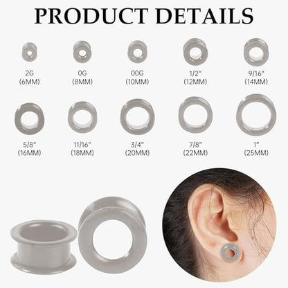 20Pcs Silicone Ear Gauges 2G-25mm Flexible Ear Tunnels Gauges Soft Expander Stretching Ear Plugs Tunnels Black Earring Piercings Jewelry for Men Women - color: Thick Grey Silicone