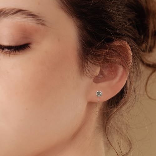 CHIC & ARTSY 925 Sterling Silver Half Hoop Earrings for Women, Dainty Huggie Hoops with Synthetic Opal, Moonstone, CZ & Gemstones, Lightweight Comfort Fit Everyday Elegant Jewelry - color: Synthetic Labradorite/Silver