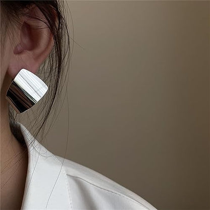 Unique Abstract Earrings For Women,Geometric Statement Stud Earring Large Hypoallergenic Earring for Gift - color: white gold plated