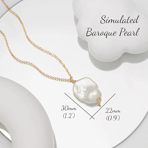 PEARLADA 18k Gold Plated Chain Long Necklace, Boho Sweater Necklace for Women, Geometric Pendant Y Necklace - color: Baroque Pearl