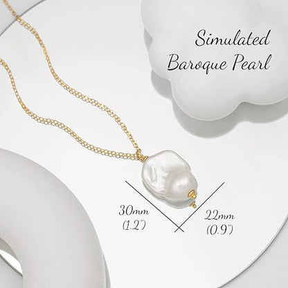 PEARLADA 18k Gold Plated Chain Long Necklace, Boho Sweater Necklace for Women, Geometric Pendant Y Necklace - color: Baroque Pearl