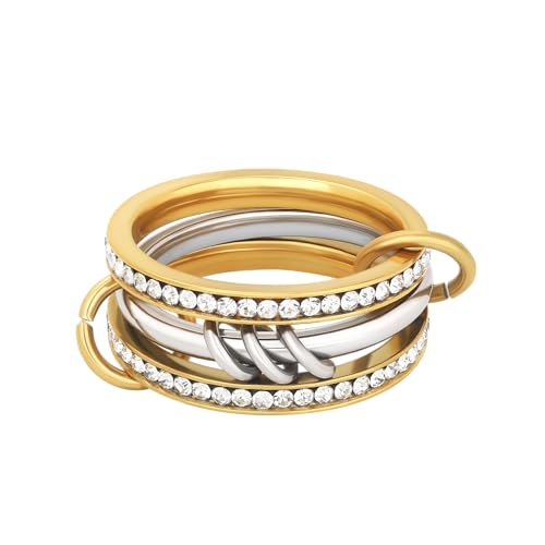 Stackable Rings for Women – Non Tarnish Gold Rings Set, 14K Gold Plated & Silver Rings for Women, Waterproof & Dainty CZ Statement Rings, Hypoallergenic Statement Ring Jewelry Size 5-10