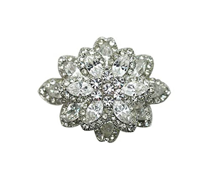 Faship Gorgeous Black Crystal Chunky Floral Pin Brooch - color: Clear