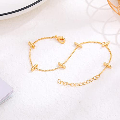 Womens Dainty Gold Chain Bracelet,Simple Layered Chain Bracelets,Beaded Turquoise Bracelet,Charm Crystal Bar,Heart,Karma,Triangle,Pearl Bracelets for Women - color: Bars