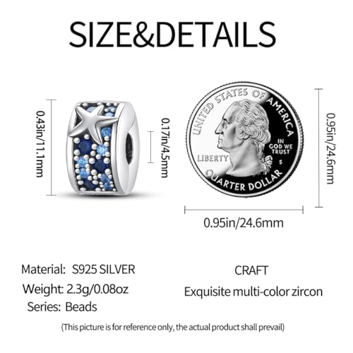 925 Sterling Silver Stopper Clip Charms for Bracelet Necklace Spacer Beads with 5A Cubic Zirconia Mother's Day Christmas DIY Gift for Women(2PCS) - style: Ocean Starfish Fixed Clip Charm