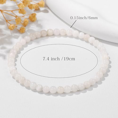 Crystal Beaded Bracelets for Women 4mm Clear Quartz Bead Handmade Gemstone Stretch Elastic Bracelet Natural Stone Crystal Healing Reiki Spiritual Jewelry Gifts - color: Moonstone, size: 4mm