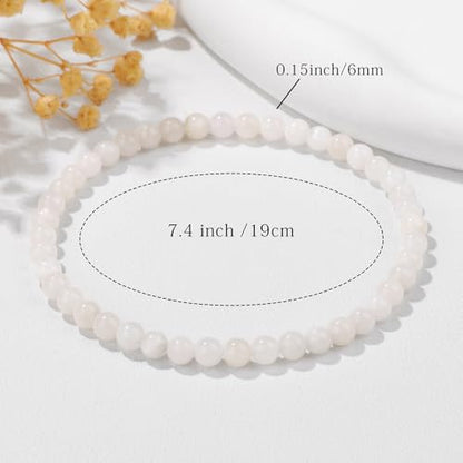 Crystal Beaded Bracelets for Women 4mm Clear Quartz Bead Handmade Gemstone Stretch Elastic Bracelet Natural Stone Crystal Healing Reiki Spiritual Jewelry Gifts - color: Moonstone, size: 4mm