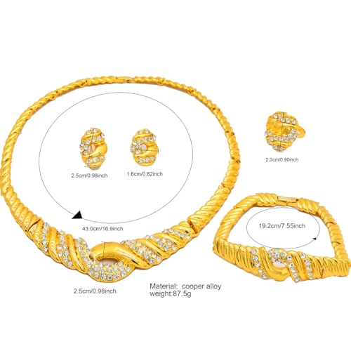 Fashion Crystal Jewelry Set For Women 18 K Gold Plated Jewelry Wedding Bride Dubai Gold Necklace Earrings Bracelet Ring 4 Pieces Set - color: S-708