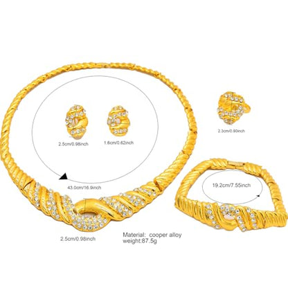 Fashion Crystal Jewelry Set For Women 18 K Gold Plated Jewelry Wedding Bride Dubai Gold Necklace Earrings Bracelet Ring 4 Pieces Set - color: S-708