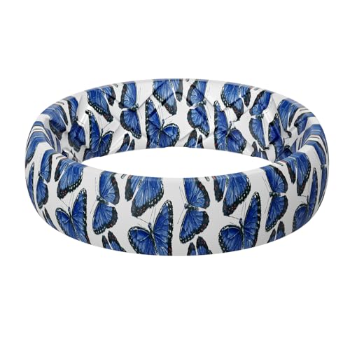 Egnaro Silicone Statement Ring Women, Floral Patterned Rubber Wedding Band | 5.2mm Wide 2mm Thick Printed Style, Inner Arch and Breathable X Grooves for Gym Workout Travel Work Pregnancy Daily Wear - color: SETI-Morpho