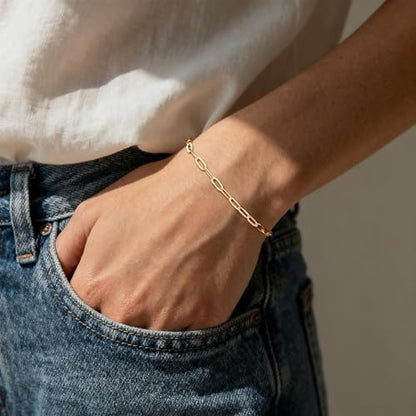 MSBLUE® Minimalist Paperclip Chain Bracelet, 6" to 8" Length, Hand Chain Bracelet for Women