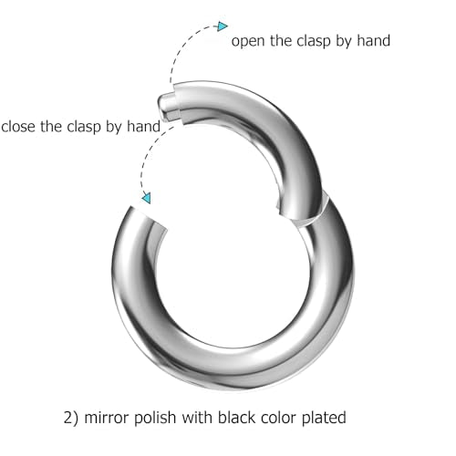 4G/6G/8G/10G/12G/14G/16G/18G/20G Hypoallergenic Nose Hoop Rings Steel Hinged Clicker Segment Gold/Rose Gold/Black/Pink Color - style: 1pc: 6g×10mm Silver tone