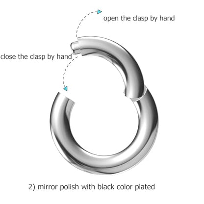 4G/6G/8G/10G/12G/14G/16G/18G/20G Hypoallergenic Nose Hoop Rings Steel Hinged Clicker Segment Gold/Rose Gold/Black/Pink Color - style: 1pc: 6g×12mm Silver-tone