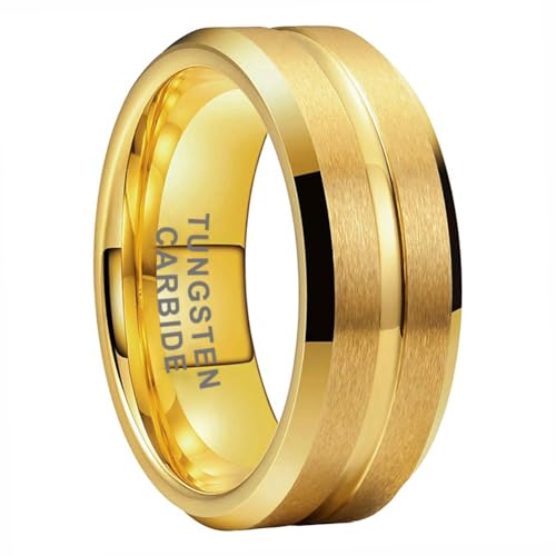 TUTISS 6mm 8mm Silver/Black/Blue/Gunmetal/Gold/Rose Gold Tungsten Rings for Men Women Fashion Engagement Wedding Bands Matte Finish Beveled Edges Comfort Fit - color: 8mm Gold Tungsten
