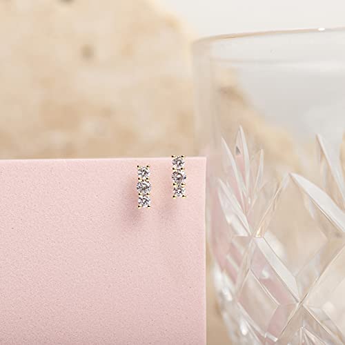 PAVOI 14K Gold Plated 925 Sterling Silver CZ Simulated Diamond Earrings | Dainty Geometric Shape Mini Bar Stud Earrings for Women - color: Yellow Gold, style: Elegance