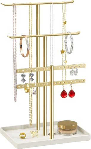 pickpiff Jewelry Stand Holder Organizer: 14.5" Sturdy Hanger for 80 Pcs Jewelry, Gift for Women, Gold Jewlery Tower for Necklace, Earring, Bracelet - color: Gold, size: 14.5" Height