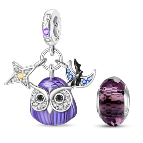 HappyStar 925 Sterling Silver Animal Dogs Charms Pendants fit Pandora Bracelets Necklaces Flowers Sports Travel Charms for Bracelets Women Jrwelry Gifts(with one Spacer Bead Charms) - style: Elf Owl Charm