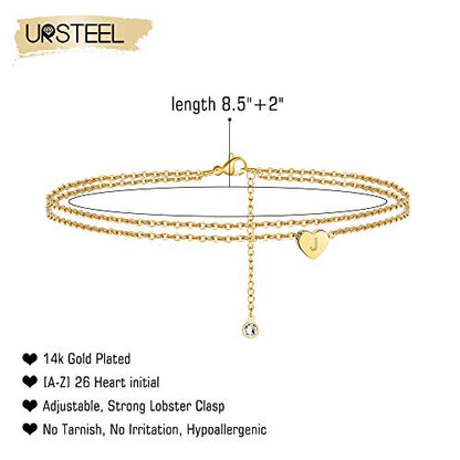 Ankle Bracelets for Women, 14K Gold Plated Dainty Layered Heart Initial Anklets for Women Gifts - style: J