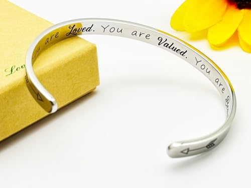 Dczosily Inspirational Bracelets for Women Stainless Steel Cuff Bracelet Engraved Jewelry Motivational Bangles Personalized Gifts for Best Friend/Mom - style: 02Love-You are loved.You are Valued.You are Beautiful.