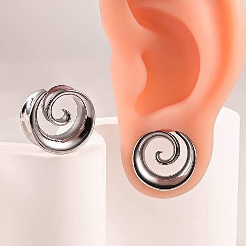 2PCS Spiral Saddle Ear Tunnels Plugs 316 Stainless Steel Ear Gauges Hypoallergenic Earrings Expander Stretcher Piercing Body Jewelry - color: Silver, size: 8mm(0G)