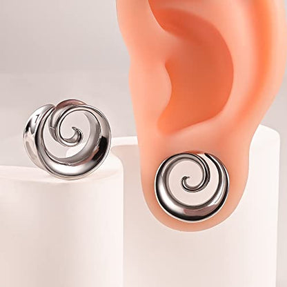 2PCS Spiral Saddle Ear Tunnels Plugs 316 Stainless Steel Ear Gauges Hypoallergenic Earrings Expander Stretcher Piercing Body Jewelry - color: Silver, size: 12mm(1/2")