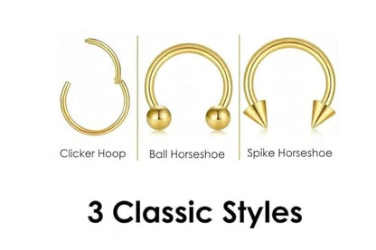 KREZIP 12 PCS 16G Hinged Segment Septum Rings Surgical Steel Horseshoe Piercing Rings Eyebrow Lip Cartilage Helix Tragus Earrings Piercing Jewelry for Women Men 6/8/10/12MM Gold Plated/Silver - style: 16G 6/8/10/12mm-Gold