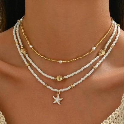 Nackiy Shell Necklace for Women, Handmade Summer Beach Jewelry Gift | Natural Sea Shell Necklace, Adjustable Collar Fit, Coastal Beach Style, Shell Starfish Charms, Lightweight Summer Jewelry - color: Gold-Plated 4