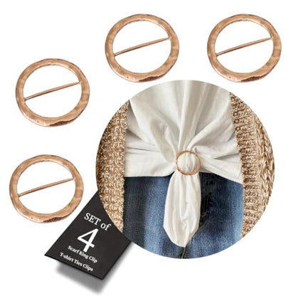 Set of 4 Scarf Ring Clips – Rose Gold Scarf Buckles for Women, No-Slip T-Shirt Tie Clips, Round Metal Scarf Holders for Scarves, Shawls, Tops & Dresses - Women